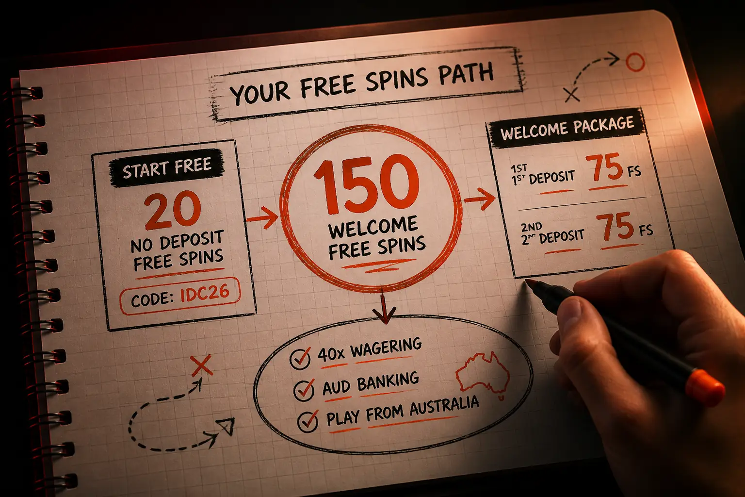 HellSpin Free Spins Australia – 20 No Deposit + 150 Welcome FS visual guide for HellSpin